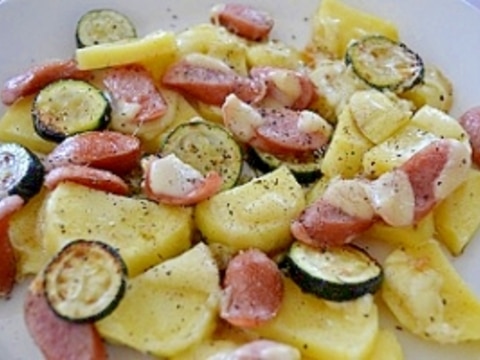 チーズがカリとろ~♪ポテトとズッキーニのチーズ焼き